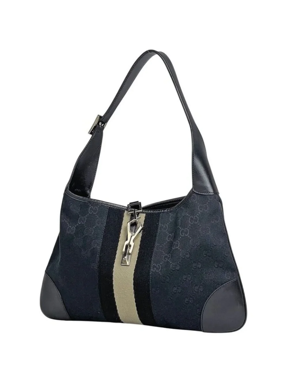 Gucci GG Pattern Shoulder Bag Sherry Line Web Bag Canvas Black White - Picture 1 of 8